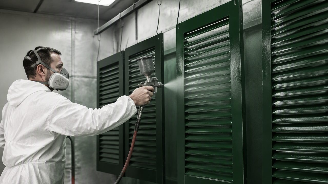 Verniciatura di persiane in legno in laboratorio